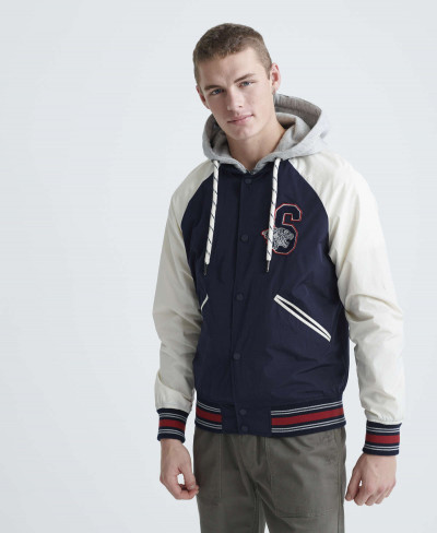 HOODED COLLEGIATE BOMBER - Richest Navy