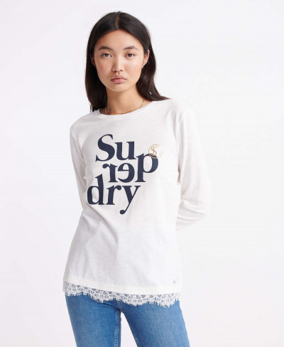 TILLY LACE LS GRAPHIC TOP - Chalk White