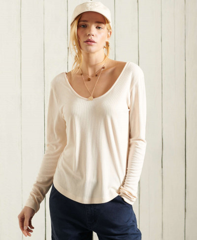 LS LACE BACK TOP - Cream Quartz