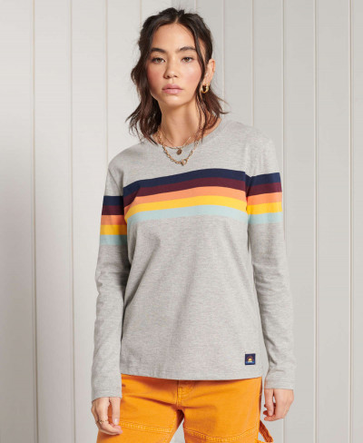 CALI STRIPE LS TOP - Light Grey Marl