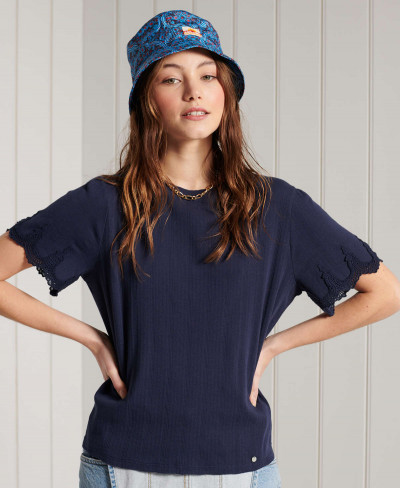 EMB SLEEVE TEE - Nautical Navy