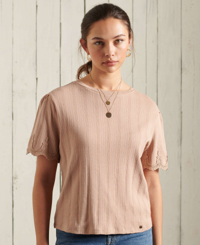 EMB SLEEVE TEE - Natural