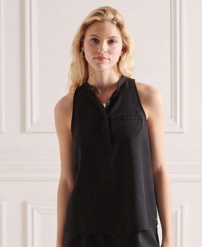 TENCEL SLEEVELESS SHIRT - Black Wash