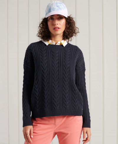 DROPPED SHOULDER CABLE CREW - Eclipse Navy