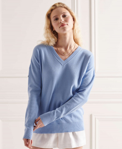 V NECK COTTON KNIT - Bel Air Blue