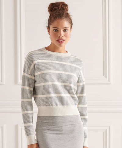 CROPPED JAQUARD KNIT - Grey Marl Stripe