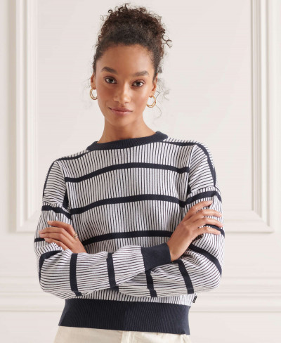 CROPPED JAQUARD KNIT - Navy Stripe
