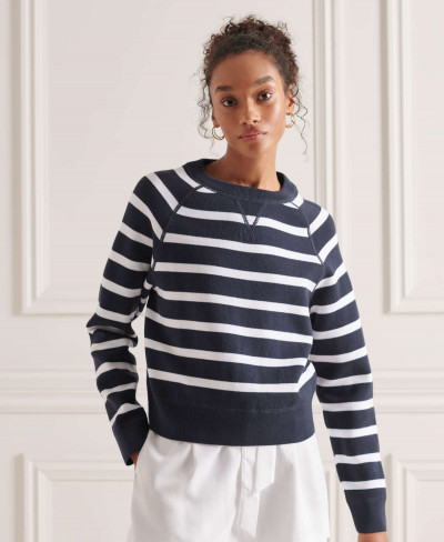 ESSENTIAL COTTON CREW - Eclipse Navy Stripe