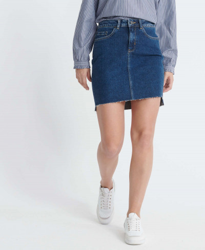 DENIM MINI SKIRT - Dark Indigo Aged
