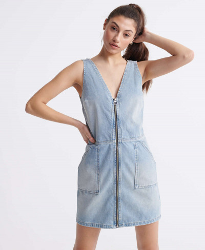 DENIM ZIPTHROUGH DRESS - Light Indigo Vintage