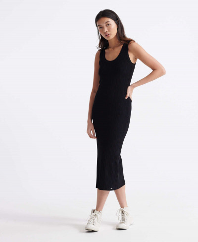 SAHARA KNIT MIDI SPLIT DRESS - Noir