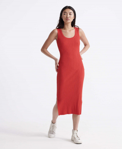 SAHARA KNIT MIDI SPLIT DRESS - Apple Red