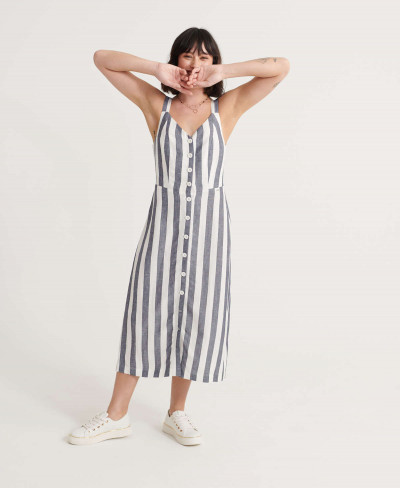 EDEN LINEN DRESS - Blue Stripe