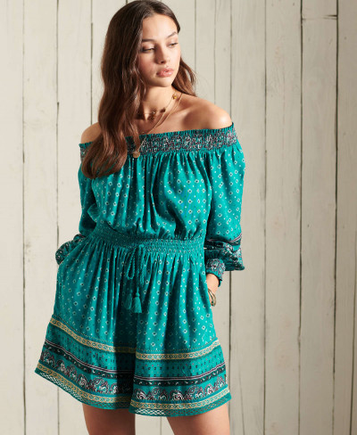 AMEERA OFF SHOULDER PLAYSUIT - Deep Green