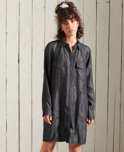 TENCEL OVERSIZED SHIRT DRESS - Black Wash