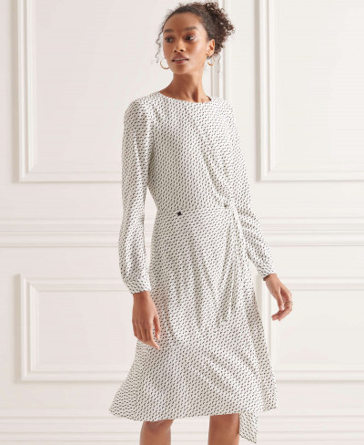 LS ECOVERO TWIST DRESS - Oyster Smile Print