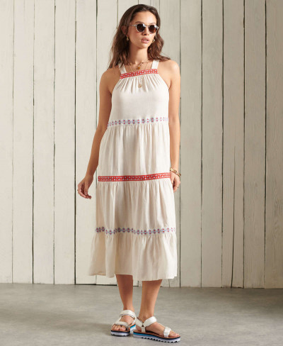 SLEEVELESS EMBROIDERED DRESS - Buttercream