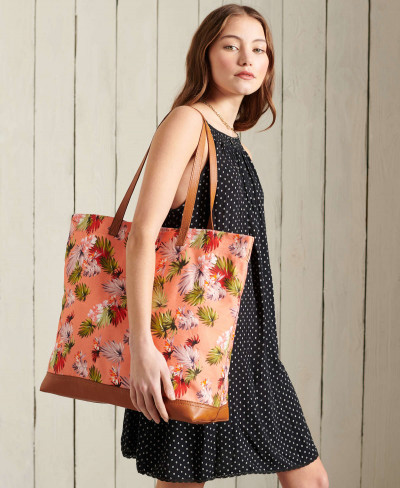 LARGE PRINTED TOTE - Brushed Pink Palm