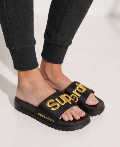 SATIN FLATFORM SLIDE