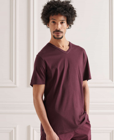 LIGHTWEIGHT ESSENTIAL V NECK - Rich Deep Burgundy