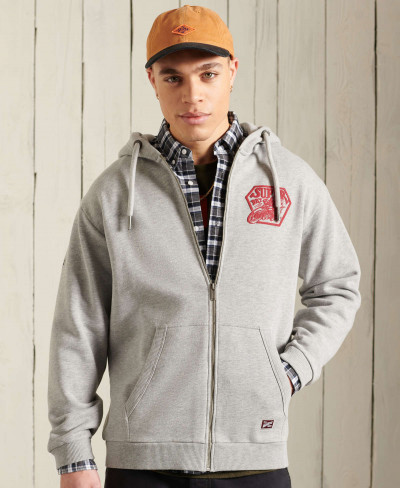 BOHO GRAPHIC ZIP HOOD - Grey Slub