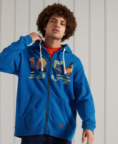 FRONTIER GRAPHIC ZIP HOOD - Classic Blue